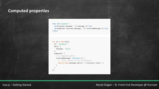 Murat Dogan – Sr. Front End Developer @ HurriyetVue.js – Getting Started
Computed properties
 