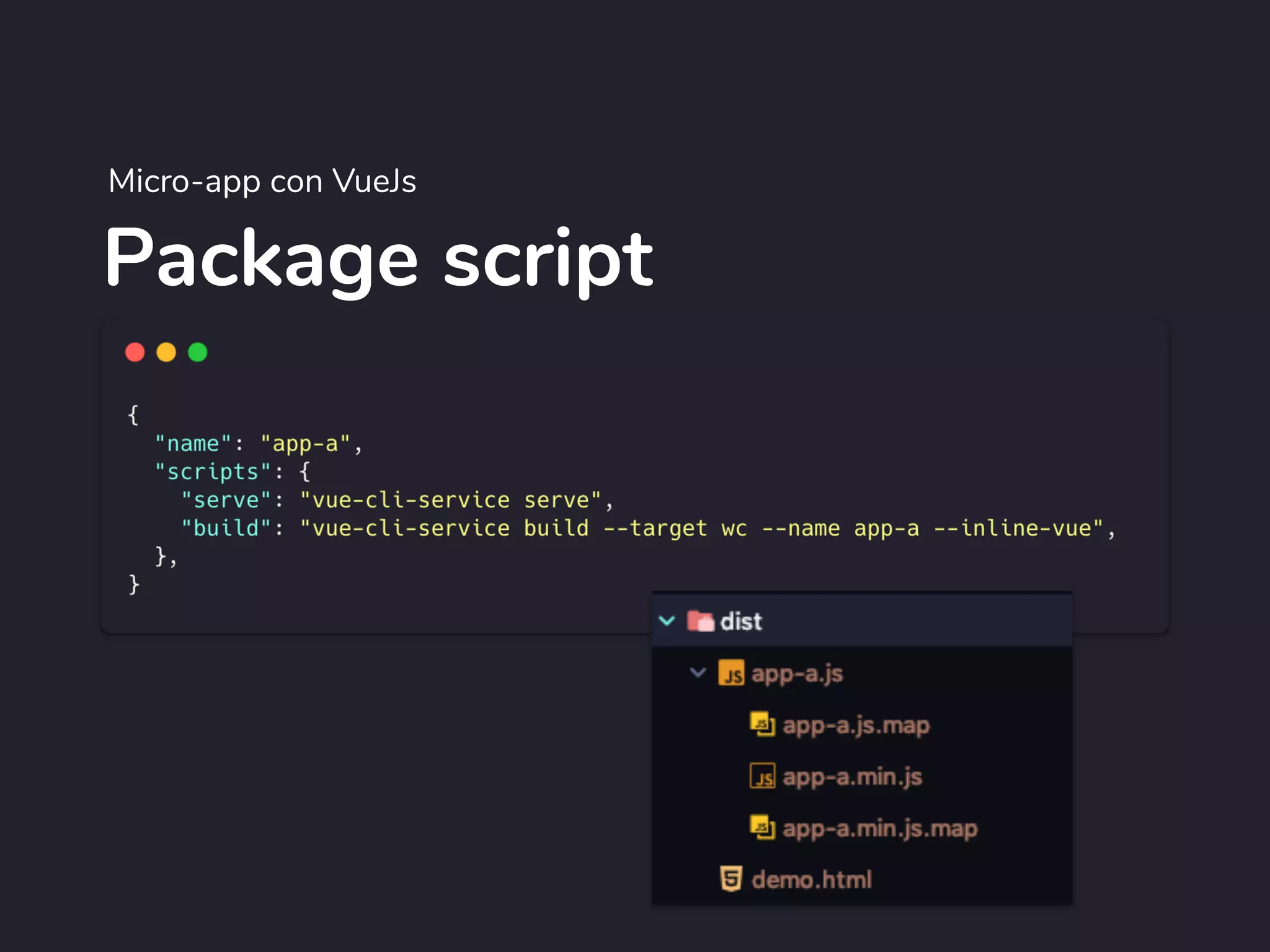 Package script
Micro-app con VueJs
 