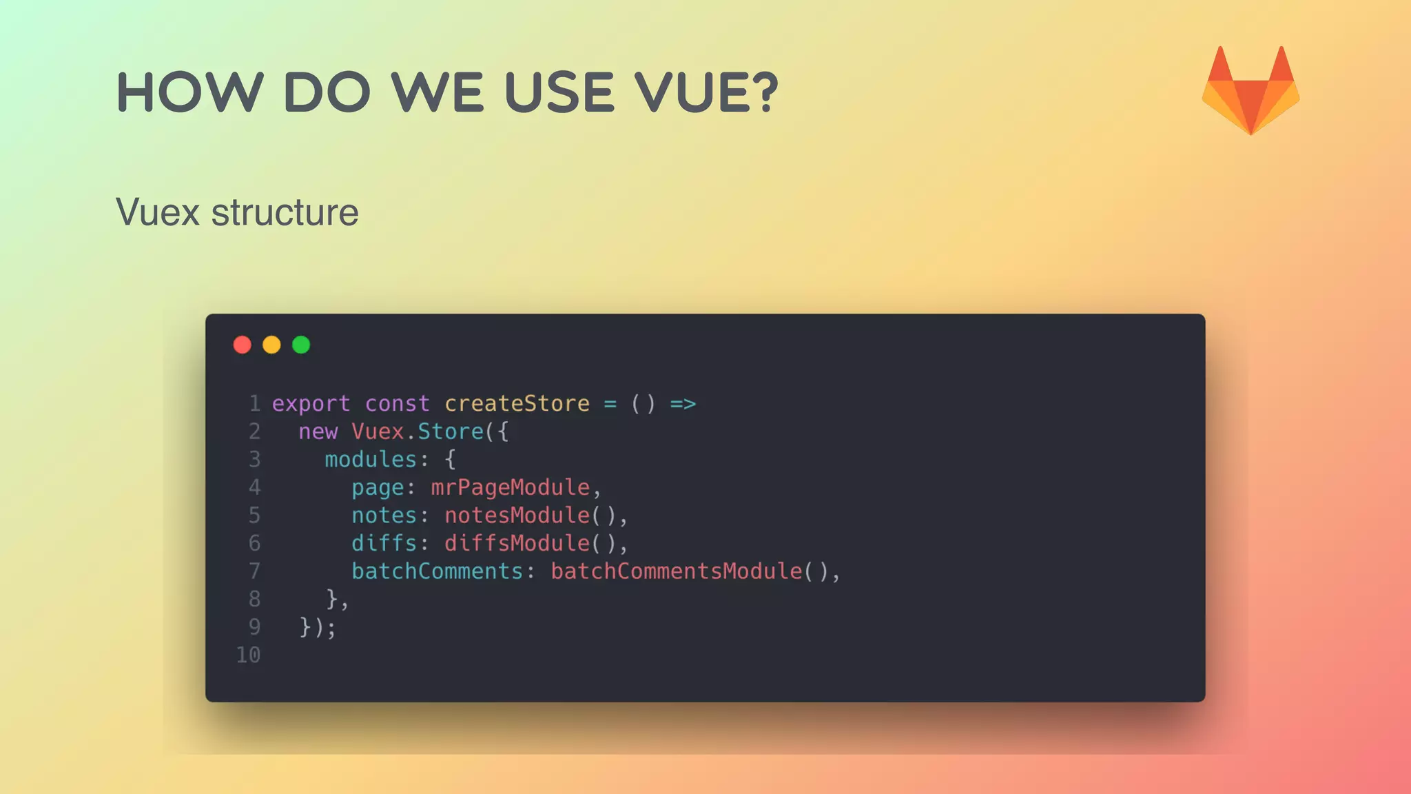 HOW DO WE USE VUE?
Vuex structure
 