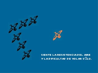 SIENTE LA RESISTENCIA DEL AIRE Y LA DIFICULTAD DE VOLAR SÓLO. 