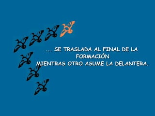... SE TRASLADA AL FINAL DE LA  FORMACIÓN MIENTRAS OTRO ASUME LA DELANTERA. 