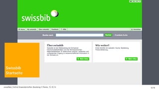 Swissbib 
Startseite 
snowflake | VuFind Anwendertreffen: Bootstrap 3 Theme, 15.10.14 9/18 
 