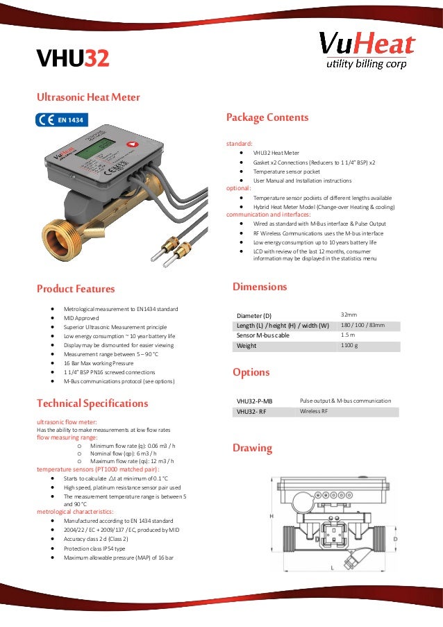 VuHeat Ultrasonic Heat Meters Datasheets