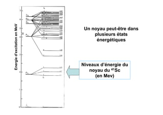 Niveaux d’énergie du
noyau du 41Sc
(en Mev)
Un noyau peut-être dans
plusieurs états
énergétiques
 