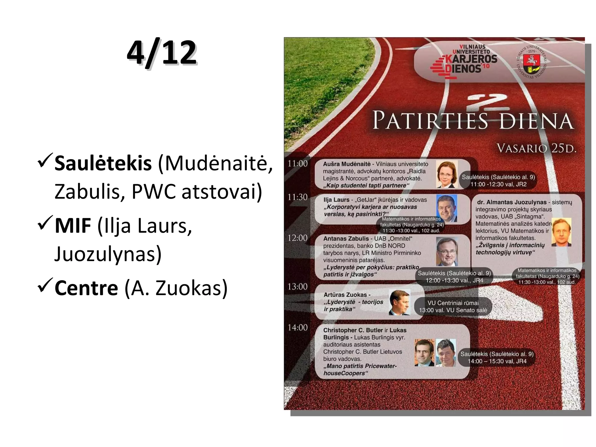 4/12 Saulėtekis  (Mudėnaitė, Zabulis, PWC atstovai) MIF  (Ilja Laurs, Juozulynas) Centre  (A. Zuokas) 