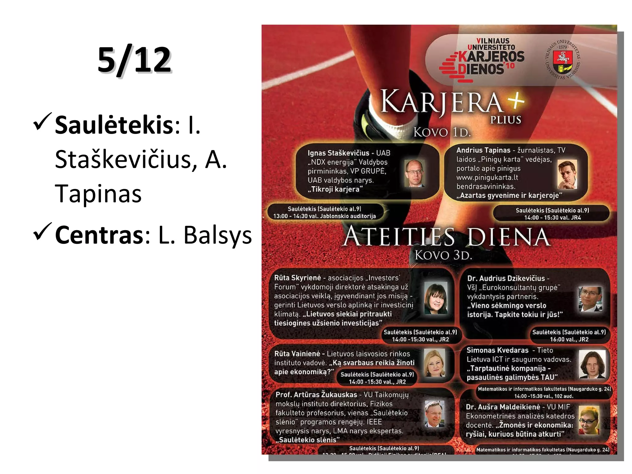 5/12 Saulėtekis : I. Staškevičius, A. Tapinas Centras : L. Balsys  