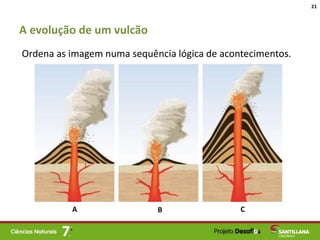 A evolução de um vulcão
21
A B C
Ordena as imagem numa sequência lógica de acontecimentos.
 