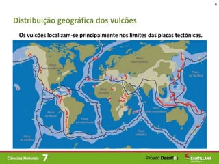 Os vulcões localizam-se principalmente nos limites das placas tectónicas.
Distribuição geográfica dos vulcões
6
 