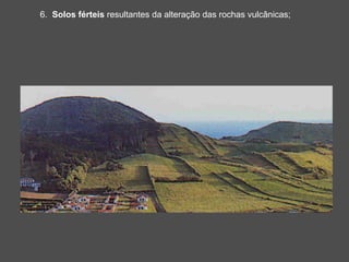 6. Solos férteis resultantes da alteração das rochas vulcânicas;
 