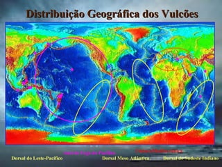 Anel de Fogo do Pacífico Dorsal do Leste-Pacífico Dorsal Meso Atlântica Dorsal do Sudeste Indiano CinturaMediterrânica Distribuição Geográfica dos Vulcões 