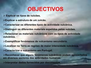 OBJECTIVOS Explicar os tipos de vulcões.