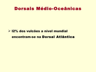 Dorsais Médio-Oceânicas l2% dos vulcões a nível mundial encontram-se na  Dorsal Atlântica 