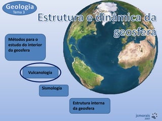 Tema 3

Métodos para o
estudo do interior
da geosfera

Vulcanologia
Sismologia

Estrutura interna
da geosfera
jcmorais

2007

 