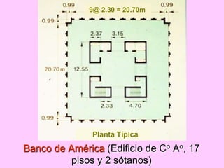 Banco de América (Edificio de Co Ao, 17
pisos y 2 sótanos)
9@ 2.30 = 20.70m
Planta Típica
 