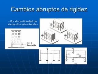 Cambios abruptos de rigidez
o Por discontinuidad de
elementos estructurales
 