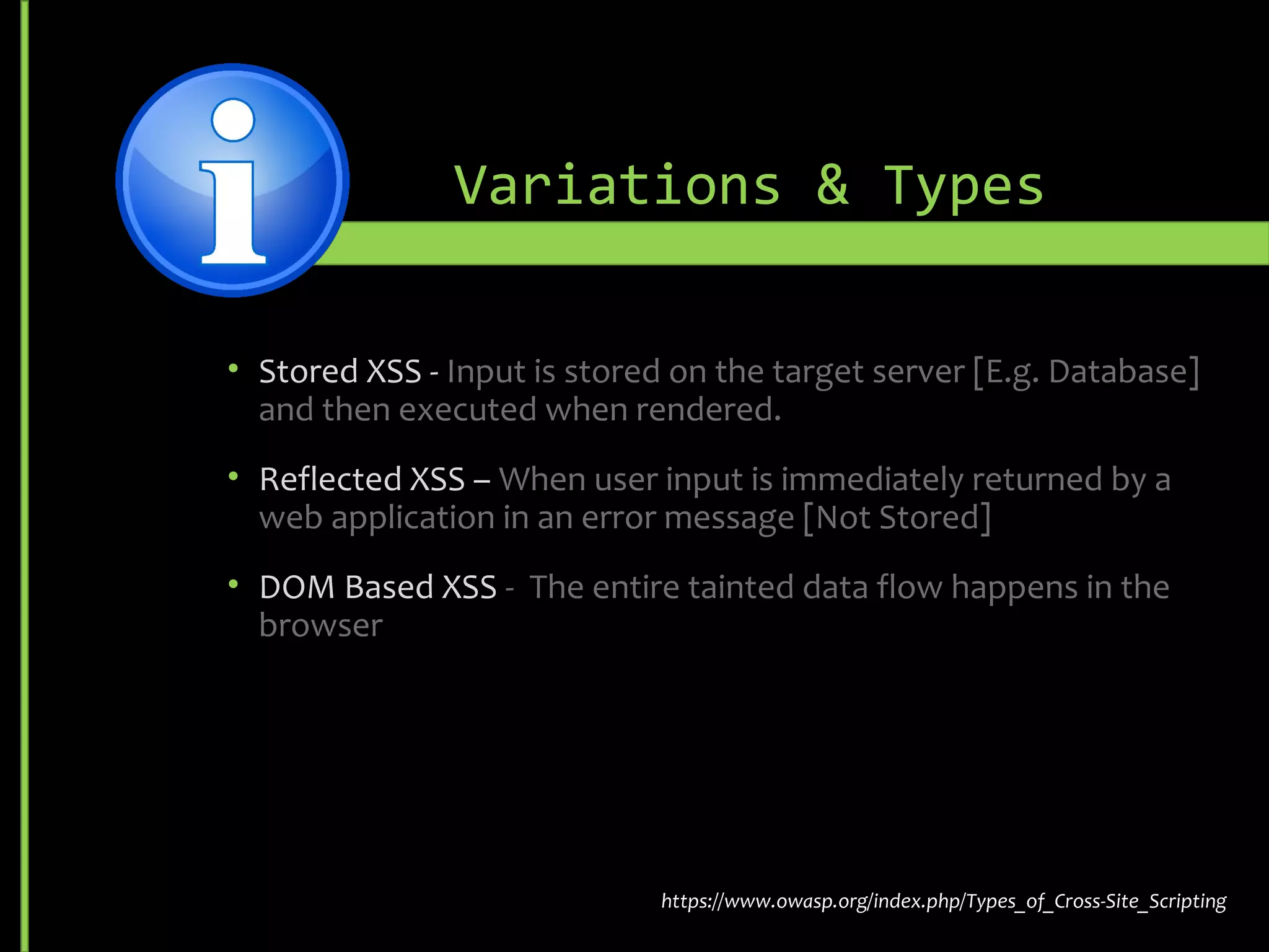 Variations & Types
• Number of origins
• DoS – Denial of Service from one source
• DDoS – Distribute Denial of Service (Cloud / Trojans / etc.)
• Types of attacks
• UDP Flood / ICMP (Ping) Flood / NTP Amplification
• SYN Flood – Exploit TCP handshake
• Ping of Death (POD) – malformed or malicious ping flood
• Slowloris – Use another server to hold all connections
• HTTP Flood – Actual HTTP Get/Posts
https://www.incapsula.com/ddos/ddos-attacks
 