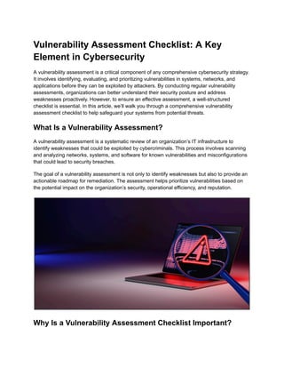 Vulnerability Assessment Checklist A Key Element in Cybersecurity | PDF