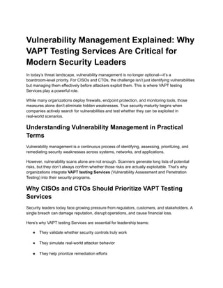 Vulnerability Management Explained_ Why VAPT Testing Services Are ...