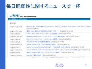 毎日脆弱性に関するニュースで一杯
5抜粋）JVN
https://jvn.jp/
 
