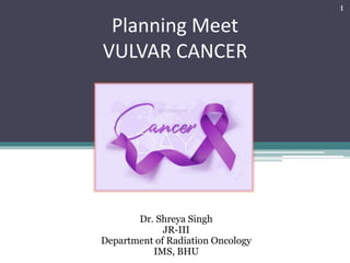 Planning Meet
VULVAR CANCER
Dr. Shreya Singh
JR-III
Department of Radiation Oncology
IMS, BHU
1
 