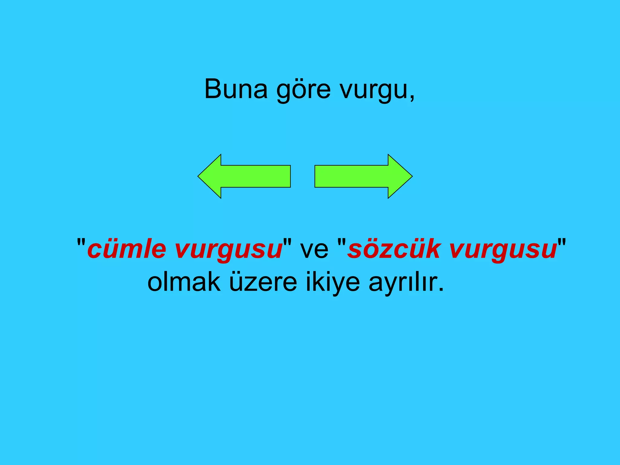 Buna göre vurgu, " cümle vurgusu " ve " sözcük vurgusu " olmak üzere ikiye ayrılır. 