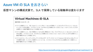 仮想マシンの構成次第で、SLA で保障している稼働率は変わります
Azure VM の SLA をおさらい
https://azure.microsoft.com/ja-jp/support/legal/sla/virtual-machines/v1_9/
 