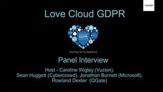 Love Cloud GDPR
Host - Caroline Wigley (Vuzion),
Sean Huggett (Cybercrowd), Jonathan Burnett (Microsoft),
Rowland Dexter (QGate)
Panel Interview
 