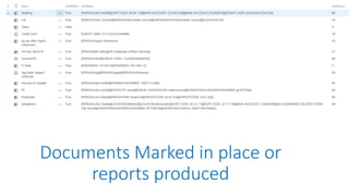 Documents Marked in place or
reports produced
 
