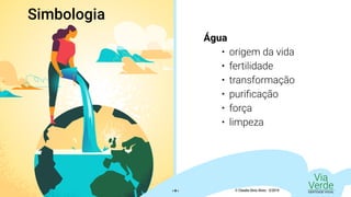 Simbologia
Água
•	 origem da vida
•	 fertilidade
•	 transformação
•	 purificação
•	 força
•	 limpeza
Via
VerdeIDENTIDADE VISUAL© Claudio Diniz Alves - 3/2019« 8 »
 