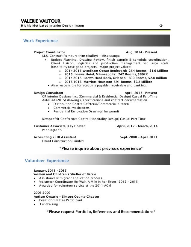 interior design internship resumes