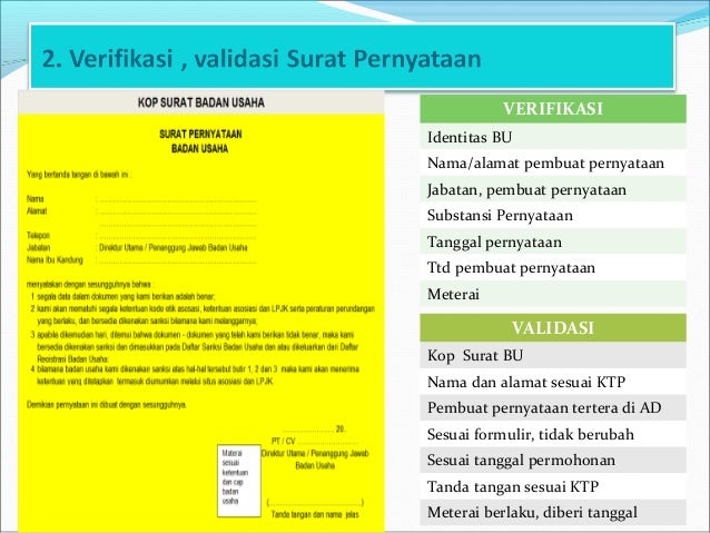 Contoh surat pernyataan badan usaha lpjk Surat Pernyataan Kesanggupan Pengelolaan dan Pemantauan Lingkungan Hidup yang selanjutnya disingkat SPPL adalah Surat Pernyataan Kesanggupan Pengelolaan dan Pemantauan Lingkungan Hidup sebagaimana dimaksud. Contoh surat pernyataan badan usaha lpjk Surat pernyataan ini digunakan sebagai salah satu persyaratan yang diminta oleh Lembaga Pengembangan Jasa Konstruksi LPJK untuk konversi SBU lama yang menggunakan blanko LPJK ke SBU digital.