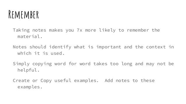 another word for taking notes
