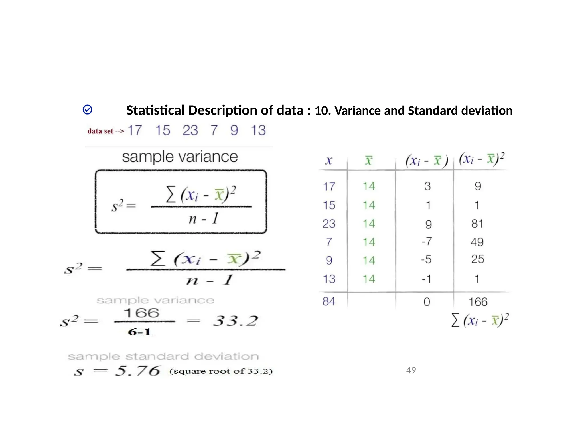 Statistical Description of data : 10. Variance and Standard deviation
49
 