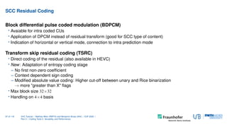SCC Residual Coding
Block differential pulse coded modulation (BDPCM)
• Avaiable for intra coded CUs
• Application of DPCM...