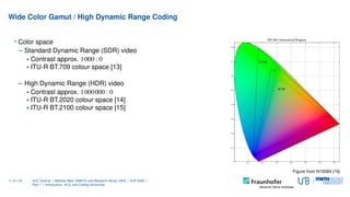 Wide Color Gamut / High Dynamic Range Coding
• Color space
– Standard Dynamic Range (SDR) video
Contrast approx. 1000 : 0
...