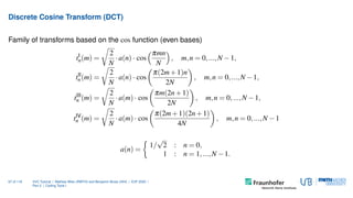 Discrete Cosine Transform (DCT)
Family of transforms based on the cos function (even bases)
tI
n(m) =
2
N
·a(n)· cos
πmn
N...