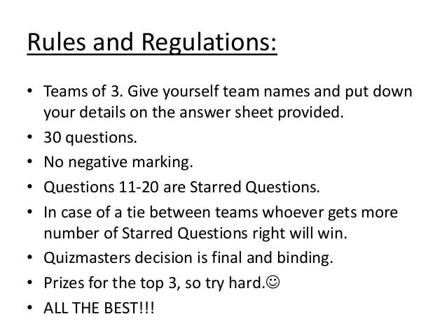 Quiz Competition Rules And Regulations