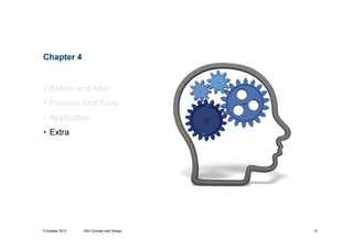 Chapter 4

• Before and After
• Process And Tools
• Application
• Extra

9 October 2013
What's Next

V&V Concept and Design

12

 
