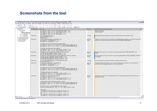 Screenshots from the tool

9 October 2013

V&V Concept and Design

14

 