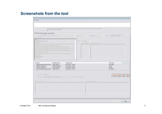 Screenshots from the tool

9 October 2013

V&V Concept and Design

17

 