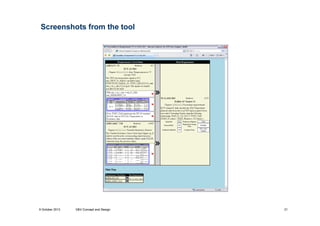 Screenshots from the tool

9 October 2013

V&V Concept and Design

21

 