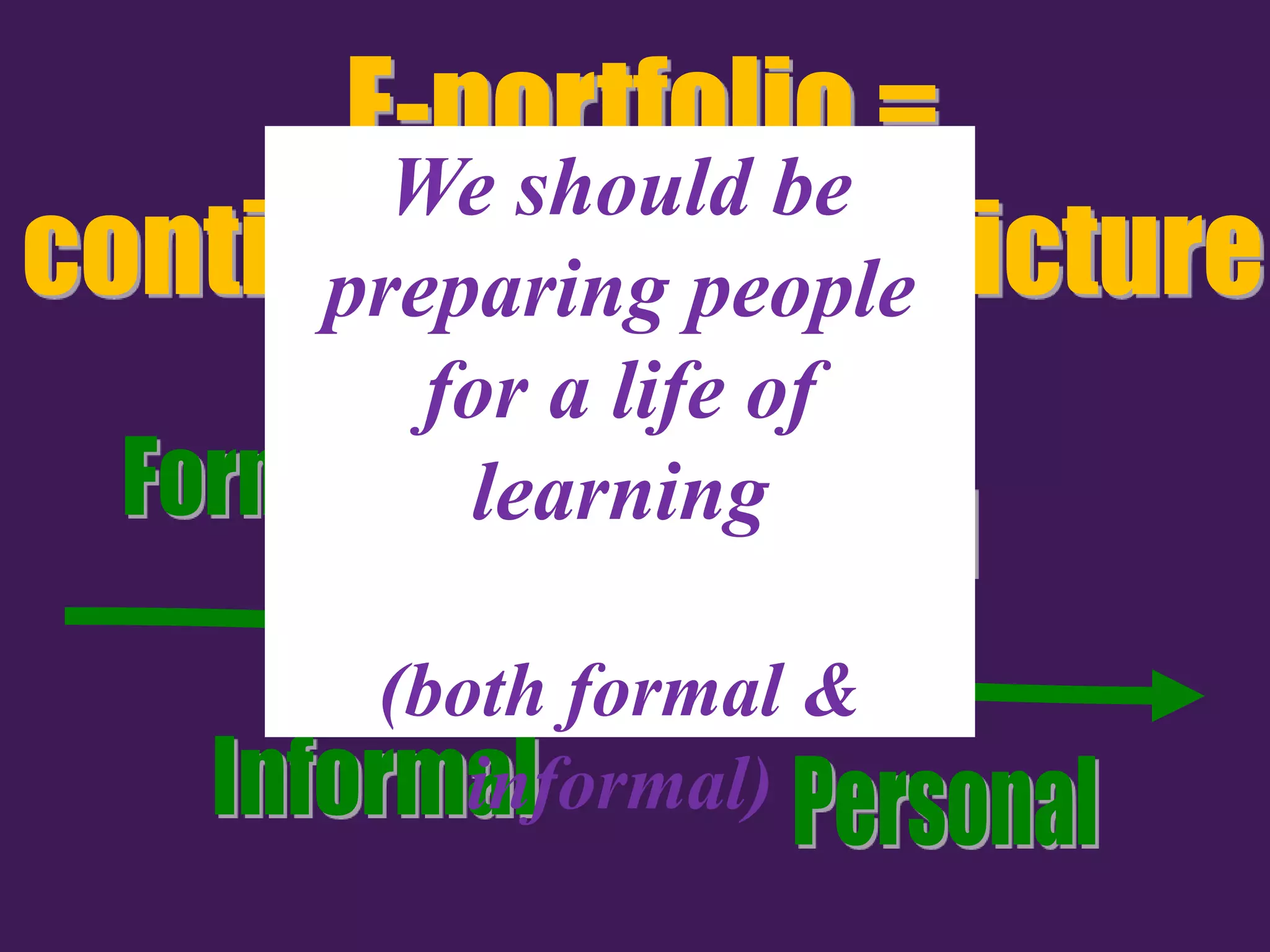We should be
preparing people
   for a life of
    learning

 (both formal &
    informal)
 