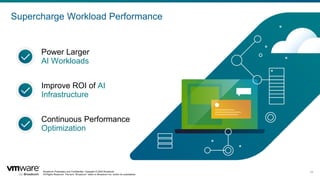 Broadcom Proprietary and Confidential. Copyright © 2024 Broadcom.
All Rights Reserved. The term “Broadcom” refers to Broadcom Inc. and/or its subsidiaries.
11
Power Larger
AI Workloads
Improve ROI of AI
Infrastructure
Continuous Performance
Optimization
Supercharge Workload Performance
 