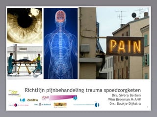 1
de patiënt centraal !
1
1
Richtlijn pijnbehandeling trauma spoedzorgketen
Drs. Sivera Berben
Wim Breeman M-ANP
Drs. Boukje Dijkstra
 
