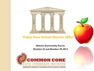 Valley View School District 365U
District Community Forum
October 23 and October 29, 2013

 