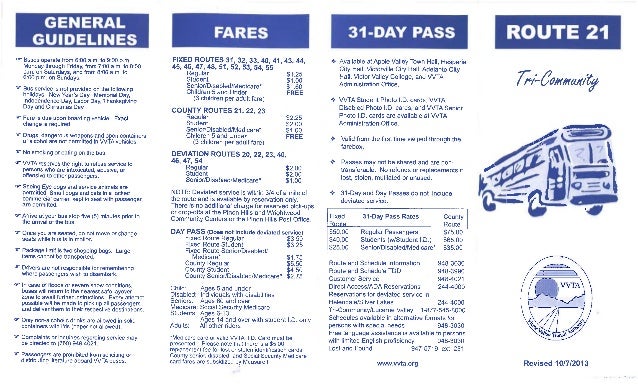 VVTA Bus Route 21 - Tri-Community Bus Schedule