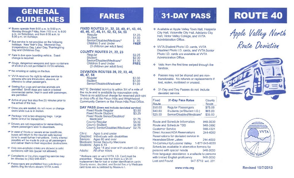 VVTA Bus Route 40 - Apple Valley North Bus Schedule