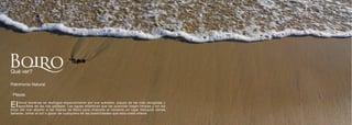 · Playas
Ellitoral boirense se distingue especialmente por sus arenales, playas de las más abrigadas y
apacibles de las rías gallegas. Las aguas atlánticas que las acarician llegan limpias y sin los
bríos del mar abierto a las riberas de Boiro para ofrecerle al visitante un lugar tranquilo donde
bañarse, tomar el sol o gozar de cualquiera de las posibilidades que esta costa ofrece.
Patrimonio Natural
Qué ver?
 