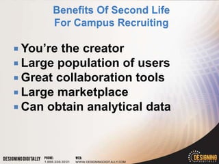  You’re the creator
 Large population of users
 Great collaboration tools
 Large marketplace
 Can obtain analytical data
 