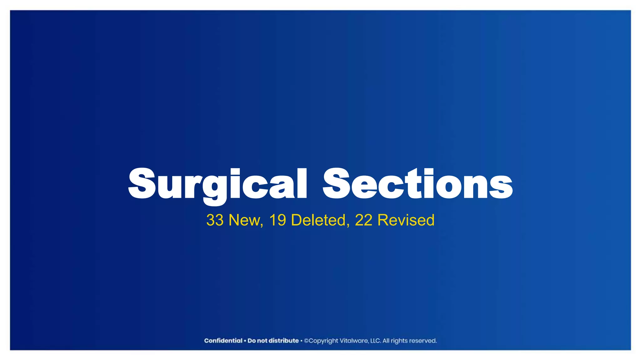 Surgical Sections
33 New, 19 Deleted, 22 Revised
 